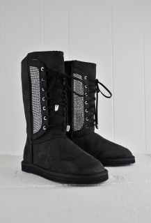 West Black Winter Suede Boots Shoes with Jeweled Design Size 6 10