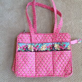 Vera Bradley Pink Pansy Floral Pattern Diaper Bag Laptop Bag Tote