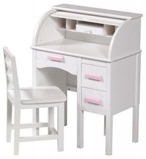  Top Desk In Junior Size w White Finish & Pink Drawer Pulls & Chair
