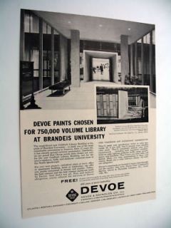 Devoe Paints Brandeis Univ Goldfarb Library 1960 Ad