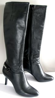 Calvin Klein DEVA Classic Black Almond Toe Logo Sexy Tall Zipper Boots