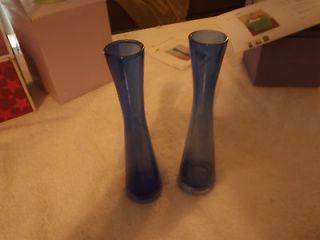 COBALT BLUE BLOWN GLASS BUD VASES,CLEAR GLASS BOTTOM,BEAUTIF UL 8