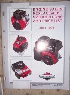 1994 Briggs Stratton Engine Sales Replacement Specs E