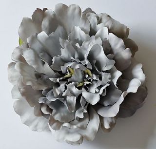 Silver Gray Grey Peony Artificial Silk Flower HAIR Clip BROOCH Pin
