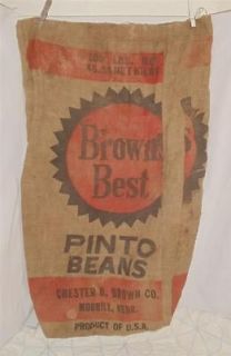 Newly listed Vtg Browns Best Pinto Bean Feed Sack Burlap Bag Fabric