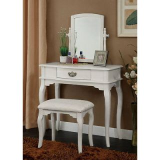 Elena Solid Wood Vanity Table Set White, from Brookstone