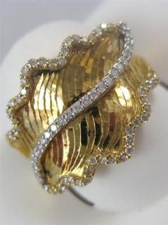 LARGE FANCY DIAMOND 14K YELLOW GOLD MIRROR CUT WAVY BAND COCKTAIL RING
