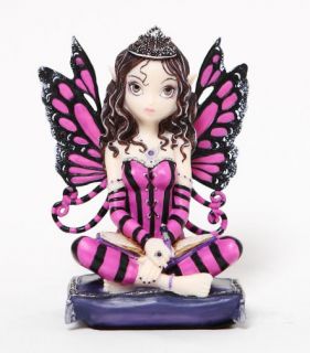 Gothic Fairy Khristyn Pink Striped Tiara Butterfly Statue 5H Figure