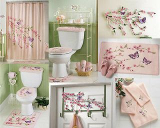 Pink Cherry Blossom Flowers Purple Garden Butterfly Bathroom Decor