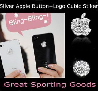 4S Bling Diamond Crystal Deco Home Button & Logo Sticker Silver