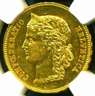 1891 B SWITZERLAND GOLD COIN 20 FRANCS * NGC CERTIFIED GENUINE AU 55