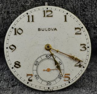 BULOVA 17AH 15 Jewel OF Pocket Watch Movement for Parts or Repair