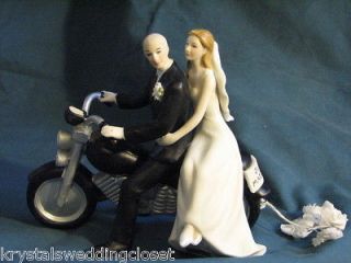 Motorcycle Get Away Bald Groom Wedding Cake Topper
