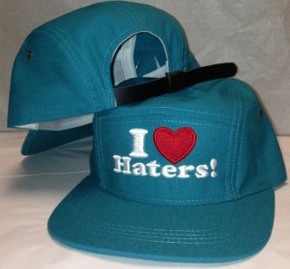 LOVE HATERS 5 Panel Cadet Aqua Teal Turquoise Hat Leather Strap