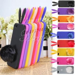 Cute Bunny Rabbit Ear Tail Silicone Cover Case Skin Stand For Apple
