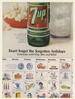 1967 7 Up Bottle Wet and Wild Forgotten Holidays Calendar Print Ad