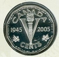 VE Day 5.35 grams Silver Nickel 5 Five Cent Canada/Canadian BU Coin C1