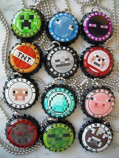 LOT OF 12 MINECRAFT BOTTLE CAP NECKLACES BIRTHDAY PARTY FAVORS