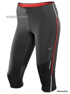 Nike Womens Tech Tights CAPRI Pants Workout Running Capris Grey Red