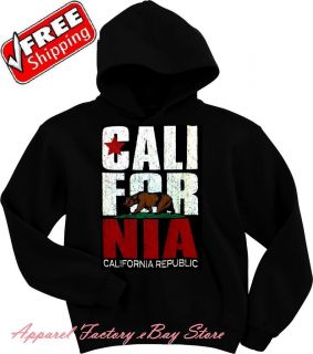 New Mens CALIFORNIA REPUBLIC BEAR Black Hoodie pullover sweatshirt