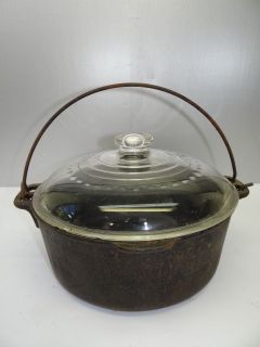Metal Cast Iron Glass Lid 50 Made in USA Camping Cookware Pot Cauldron