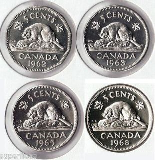 1962 1963 1965 1968 Flawless Proof Like Canadian Nickel Coins