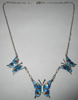 VTG STERLING SILVER ENAMEL BUTTERFLY NECKLACE SIGNED MAYA TAXCO MEXICO