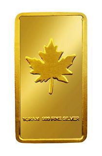 CANADIAN MAPLE LEAF 1 GRAM .999 FINE SILVER W/ GOLD OVERLAY CANADA ART