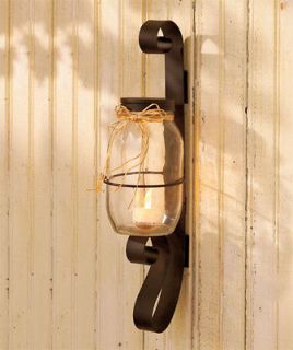 Iron Canning Jar Sconce Wall Fence Garden Decor Flickering LED Candle