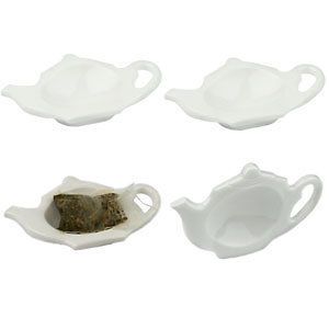 Set of 4 Classic White Tea Bag/ Sauce Holder Caddy