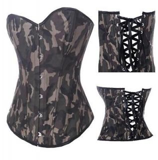 Camouflage Camo Print Boned Corset Bustier Army Girl Costume & Black
