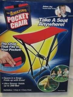 NEW The Amazing Pocket Chair Folds Up Small Holds Up To 250 Lbs