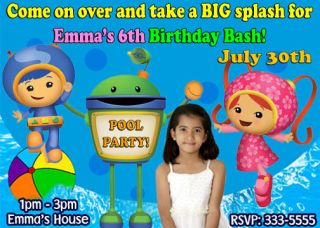 TEAM UMIZOOMI POOL BIRTHDAY PARTY INVITATIONS & MATCHING PARTY FAVORS