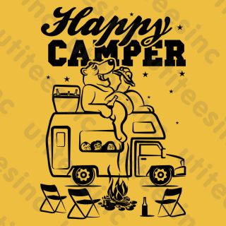 Camping HAPPY CAMPER T Shirt Bear in Woods Hiking Outdoors Tee 5