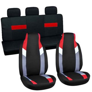 Red Gray Black Integrated + Matching Bench Car High Back Seat Covers