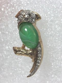 Vintage Gold Tone Rhinestone & Jelly Belly Parrot Pin by Carolee