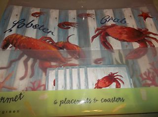 Casual Gourmet 6 Placemats & Coasters Seafood At The Beach Blue
