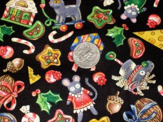 Night Before Christmas FABRIC CANDY CANES HOLLY TOYS GIFTS FQ   OOP