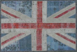 UNION JACK FLAG PATCHWORK RUG made from OVERDYED VINTAGE CARPETS