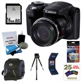 Canon PowerShot SX500 IS 16.0 MP Digital Camera in Black + 16GB Memory