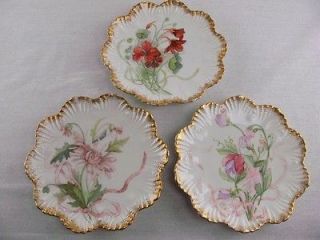 Antique Set of 3 Carlsbad Austria Scalloped Embossed Edge Pink Floral