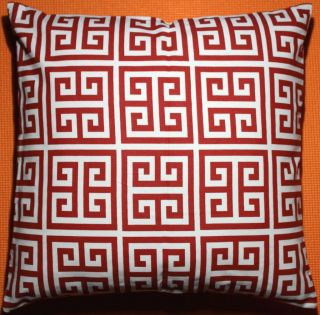 Carmine Red & White Fret Decorative Throw Pillow Cover / Case