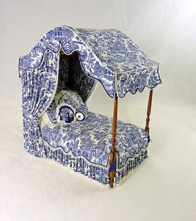 Dollhouse Miniature IGMA Artisan Canopy Bed Blue Willow Toile, Signed