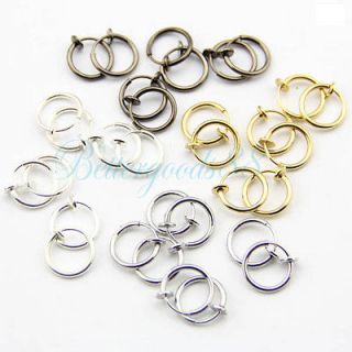 Clip On Fake Piercing Nose Lip Hoop Ring Earrings Gold Silver Steel