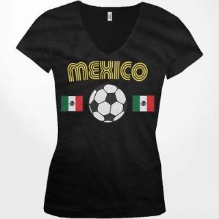 Mexican Double Flag Ball Football Soccer Patriotic Girls VNeck shirt