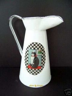 CAT PITCHER Black & White Enamelware Reproduction New