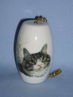 Cat Grey Tabby Light & Fan Pull Porcelain L