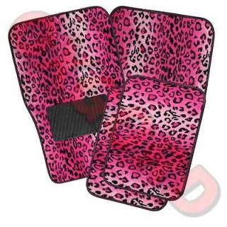 4pc Set Liner Red Hot Carnation Pink Leopard Cheetah Print Carpet Car