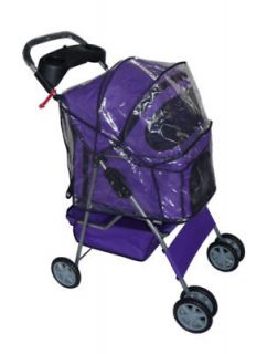 Purple 4 Wheels Pet Dog Cat Stroller w/Rain Cover