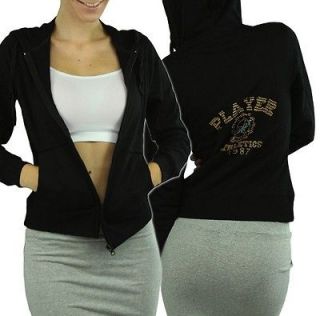 Get A Comfy Soft Knit Zip Up Hoodie Sweater Track Jacket W/ Studded